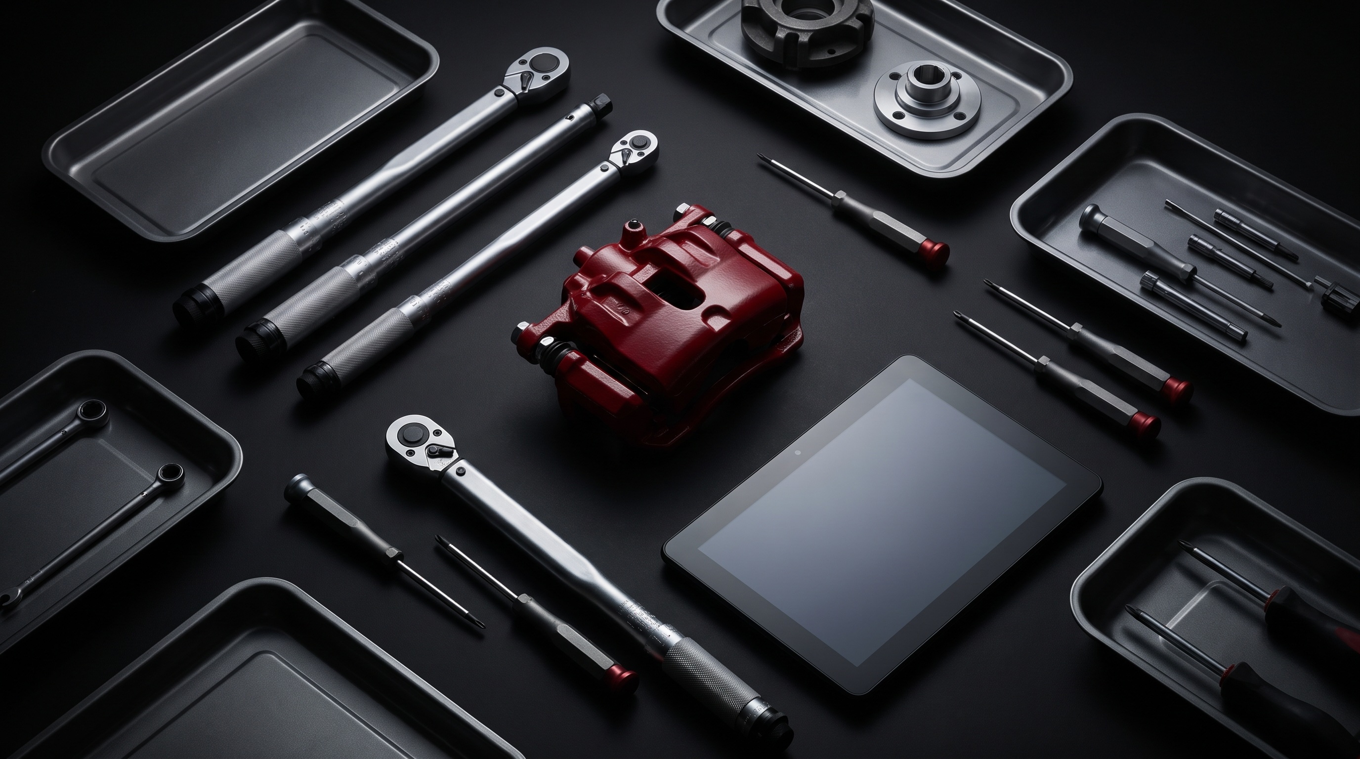 AI-generated image of diagnostic equipment and precision automotive tools